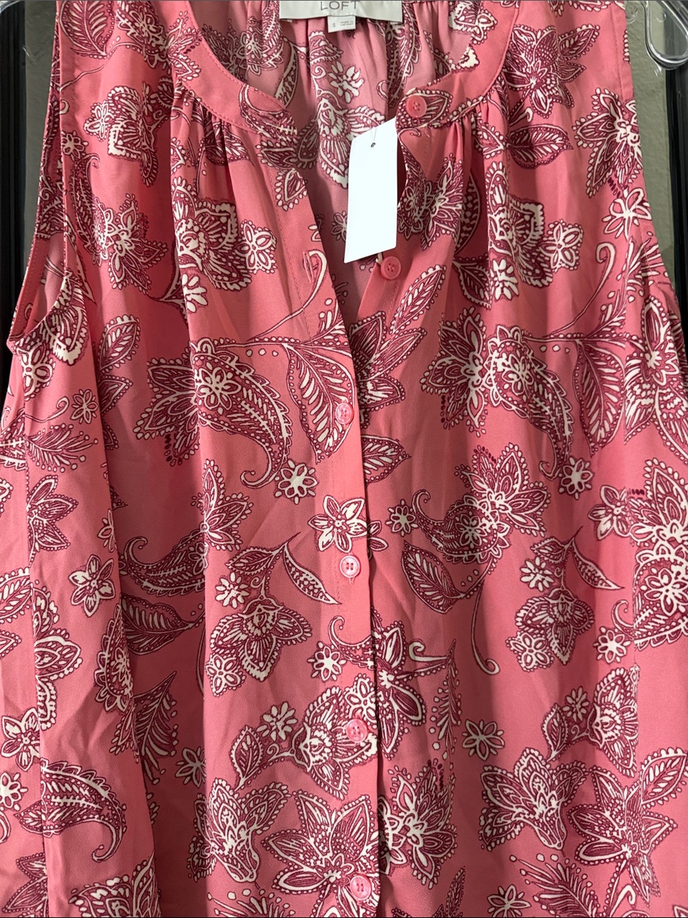 LOFT Rose-Pink Paisley Button-Front Sleeveless Blouse nwt small